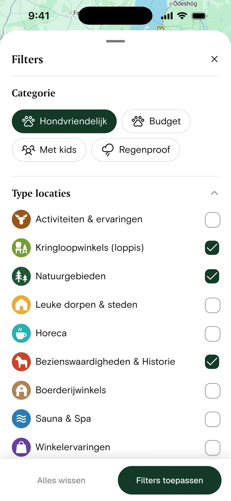 Swedespots app filters